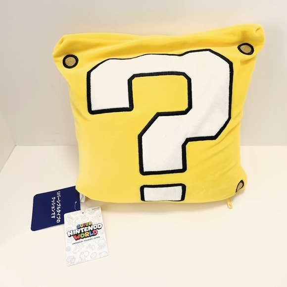 Super Nintendo World Japan cushion Star Question box reversible USJ Mario Pillow - Picture 1 of 7